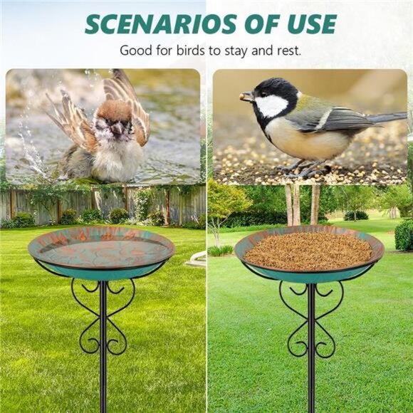 Metal Outdoor Bird Bath,Standing BirdBath & Bird Feeder with Stake Cast Iron - Picture 5 of 7